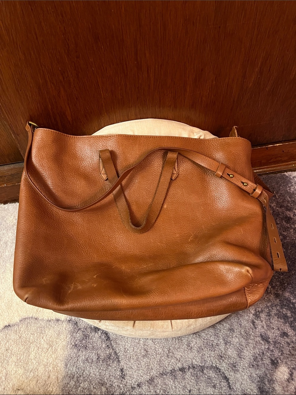 Madewell Large Leather Tote in Cognac Brown